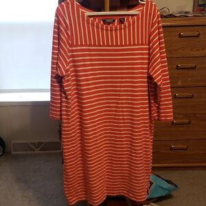 Lands' End Coral and White Striped Midi Dress